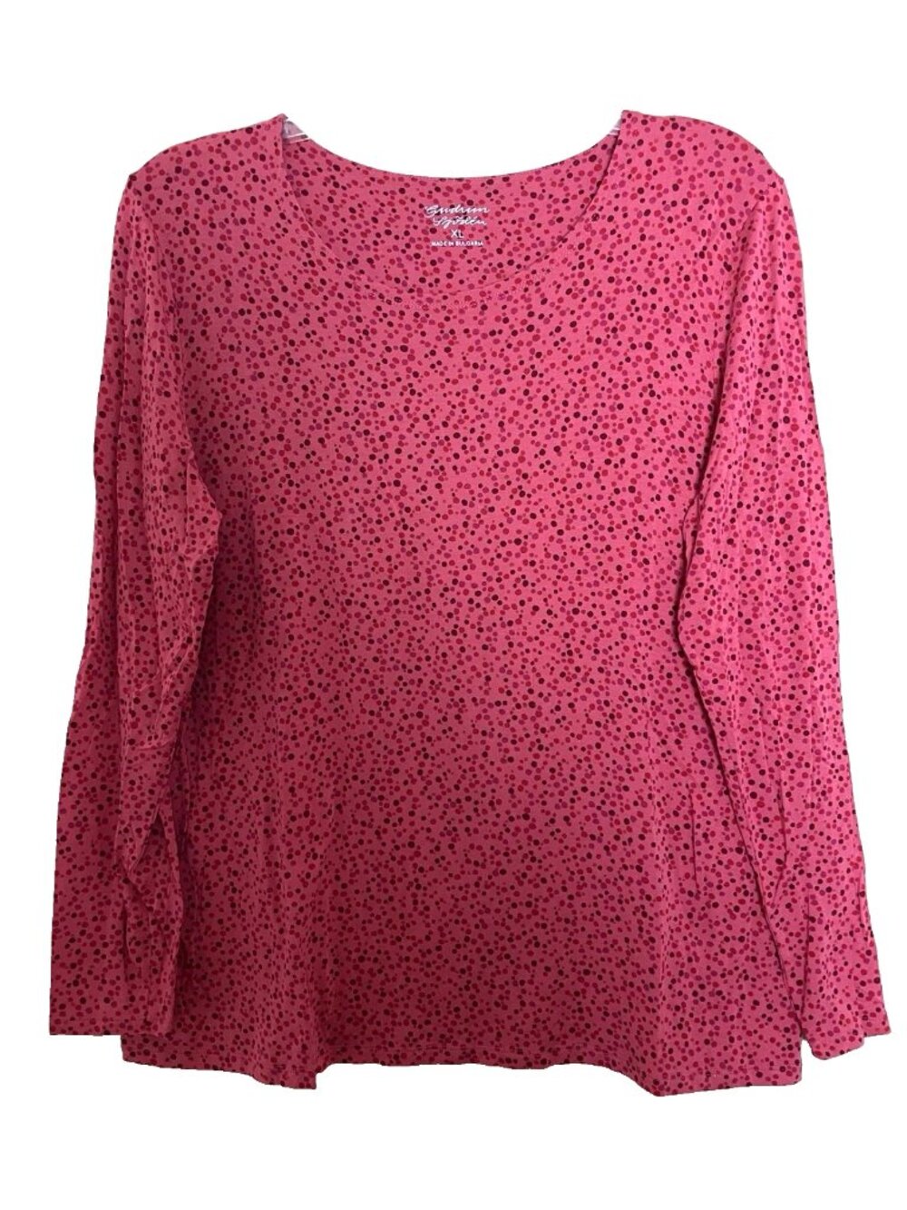 Gudrun Sjoden Jersey Top T-shirt Size XL Pink Abstract Dots Long Sleeves